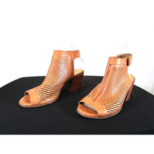 VINCE CAMUTO Lavette Brown Perforated Leather High Heel Bootie Sandals Women 9 M